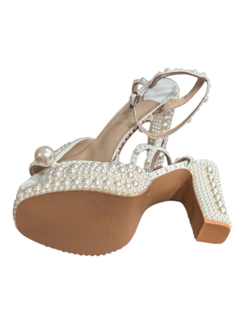 Womens Pearl Platform Heels Bridal Wedding Shoes - Picture 9 of 9